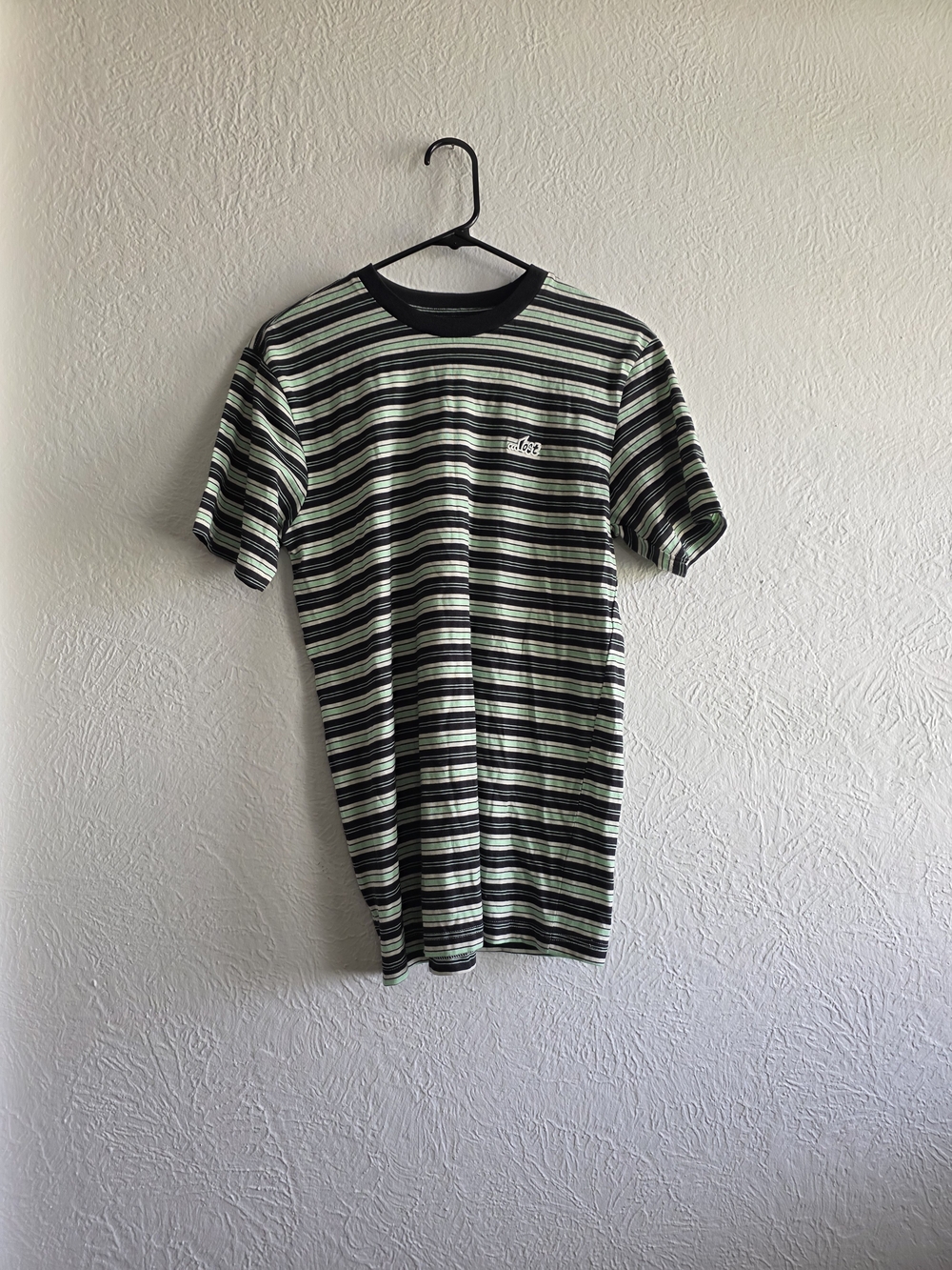 Lost Striped Crewneck Tee - Black & Light Green